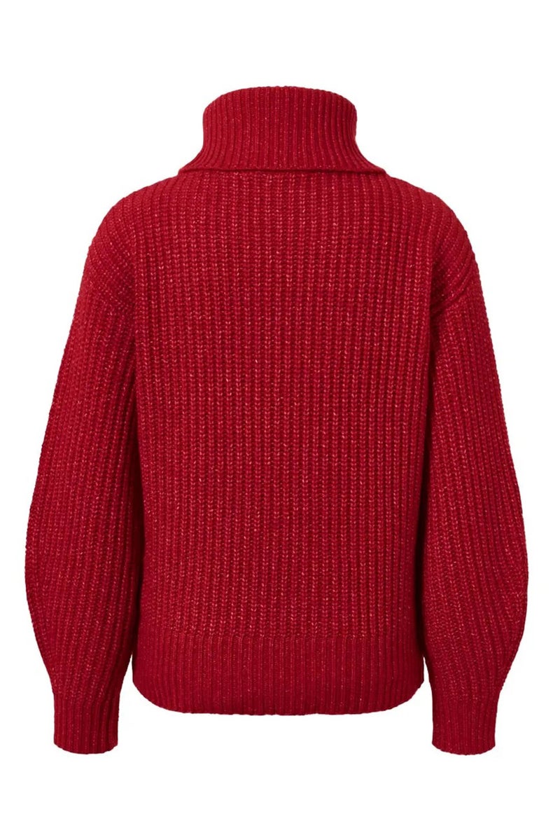 Tchibo Women Turtle Neck Long Sleeve Knitted Sweater, Red - Image 3